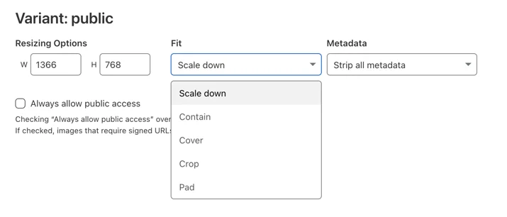 Configure variants in Cloudflare Images