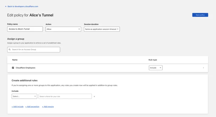 The policy as shown in the Access rule builder on the Teams Dashboard.